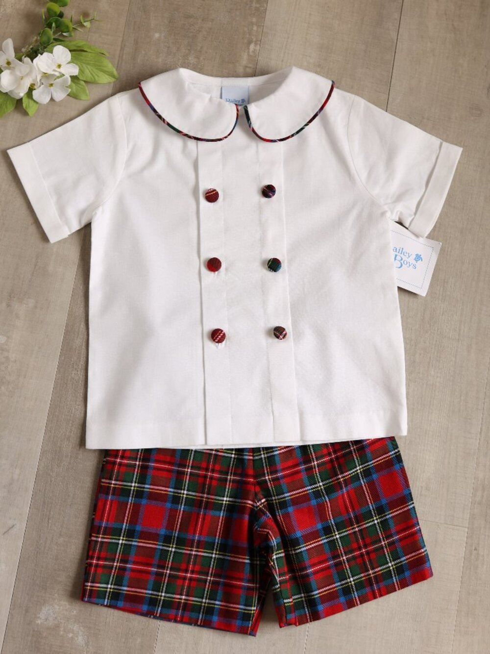 Bailey Boy's Cotton Red Tartan Plaid Dressy Short Set 2T/3T Special Occasion NWT